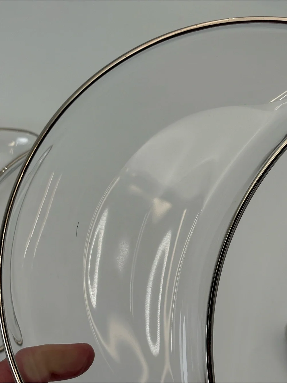 Pair of Vintage Clear Crescent Moon Glass Dishes with Silver Rim